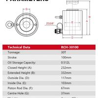 Cric de levage hydraulique 30Ton 100mm Course de 100mm Cylindre hydraulique à trou creux Ram 220V