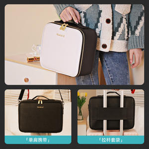 Organizador de Maquillaje de Viaje con Espejo Iluminado, Bolsa de Cosméticos de Cuero PU, Divisores Desmontables, Estuche de Almacenamiento Portátil, Color Sólido - Product Image 5