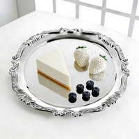 Plateau décoratif de style français rétro de luxe en acier inoxydable 304 poli miroir pour fruits, collations, desserts, gâteaux et thé