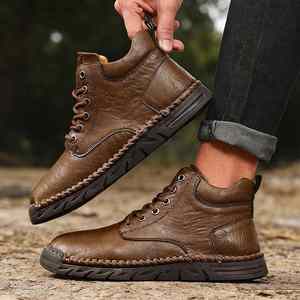 Botas de Tobillo de Cuero para Hombre, Talla Grande, Estilo Occidental, con Cordones, Cosidas a Mano, Antideslizantes y Transpirables, para Primavera y Otoño - Product Image 3