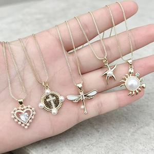 สร้อยคอทองชุบ 18K ดีไซน์สวยงาม ประดับมุก รูปหัวใจ ไม้กางเขน แมลงปอ ปลาดาว สำหรับผู้หญิง เครื่องประดับแฟชั่น ขายส่ง - Product Image 2