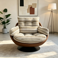 Vintage Nordischer Drehsessel, Baumwoll-Leinen Faulenzerstuhl, Designer Freizeitsessel für Wohnzimmer und Schlafzimmer