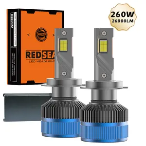 REDSEA T13 260W lampu depan led h4 h13, bohlam led otomatis 26000lm h4 h13 3 tabung tembaga 9005 9006 untuk mobil