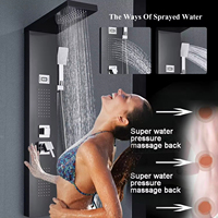 Panneau de douche mural LED moderne à jet de pluie, avec jets de massage, mitigeur thermostatique en céramique à poignée unique, en acier inoxydable – Meilleures ventes