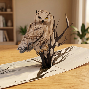 Tarjeta Pop-up 3D de Búho Nevado, Diseño Personalizado, Manualidades de Papel, Estilo Animal de Hanoi, Decoración para el Hogar, Ideas de Regalo para Acción de Gracias - Product Image 1