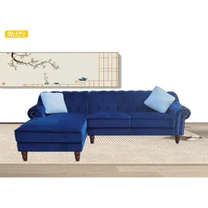 Blauw Fluwelen Antieke Couch Sofa, Hot Koop Chesterfield Sofa Meubelen 8155