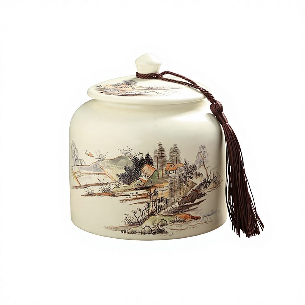 Boîte à thé antique de style village d'eau rustique 950ml