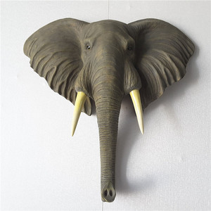 Scultura animale in <span class=keywords><strong>resina</strong></span> appesa da parete con testa di elefante su misura dipinta a mano per decorazione esterna per interni artigianali di fabbrica - Product Image 3