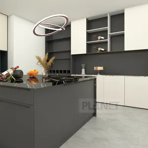 Manufacturer Wholesale Black Middle Island Integral Kitchen Cabinet Customized Whole House Wall-mounted