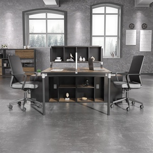 2 Persona lo contrario asiento de almacenamiento compacto abierta estación de trabajo de oficina escritorio con gabinete - Product Image 6