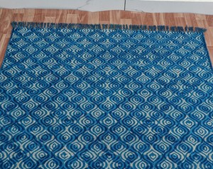 Indigo Block Print Cotton Kilim <b>Rug</b> <b>Boho</b> Bedside Area Carpet Handmade Floor <b>Rug</b> Home Decor - Product Image 3