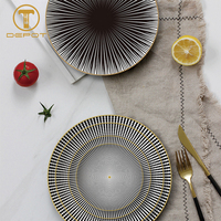 Service de vaisselle en porcelaine fine, motif géométrique nordique noir et blanc, assiettes de restaurant en céramique, plats de service