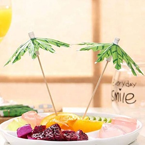 Parapluie en papier cocotier tropical Pics à cocktail <span class=keywords><strong>Parasol</strong></span> Pics à fruits Cupcake Toppers - Product Image 4