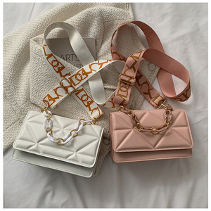 Borsa a Mano Semplice in PU per Donna, Nuova Borsa a <span class=keywords><strong>Tracolla</strong></span> Retrò con Catena a Reticolo e <span class=keywords><strong>Tracolla</strong></span> Larga - Product Image 2