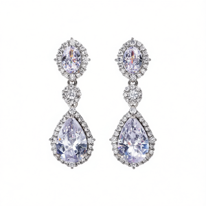 Orecchini Pendenti E924 in Oro Bianco con Cristalli e Strass, Montatura a Goccia, Gioielli di Lusso da Sposa per Donne - Product Image 1