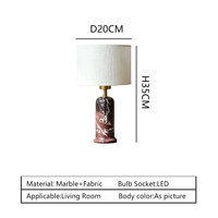 Lampe de table en marbre naturel rouge avec abat-jour en tissu, lampe de chevet en laiton et pierre pour chambre à coucher, salon, hôtel, villa, projet