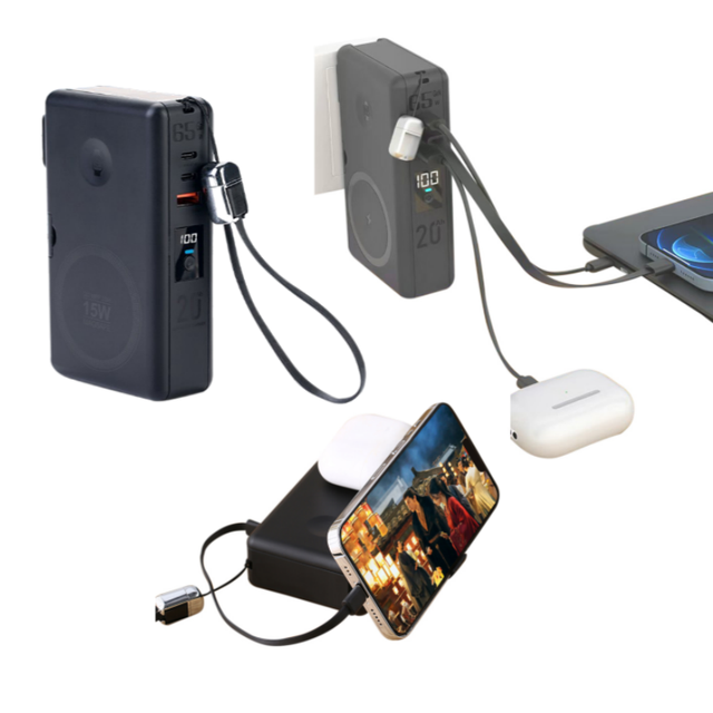 65W GaN Fast Charging Travel Power Bank 20000mAh Laptop AC Plug Type C Wireless Fast Charge 6 in 1 Cable Power Station Banks