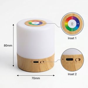 Lampe de nuit LED à grain de bois, lumière ambiante ronde avec télécommande, pour chambre à coucher, salon, bureau, alimentée par USB, batterie interne - Product Image 3