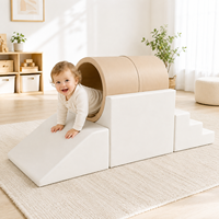 Équipement de jeu souple pour tout-petits, tunnel d'escalade et toboggan, ensemble intérieur/beau temps, couleur beige neutre, pour location de fêtes en extérieur, café pour enfants et aire de jeux