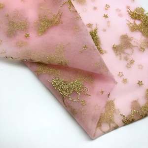 Tela de nailon para vestido de novia, tejido de punto con purpurina estampada, con diseño de tul de estrella dorada, para boda, 100% - Product Image 3