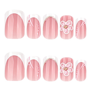 Uñas Postizas Cuadradas con Punta Francesa y Flores 3D, Color Rosa, <span class=keywords><strong>Manicura</strong></span> Nupcial <span class=keywords><strong>de</strong></span> Verano para Uso Diario - Product Image 4