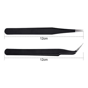 Pince à épiler noire en acier inoxydable, droite et courbée, de précision, pour cils, strass et manucure artistique - Product Image 2