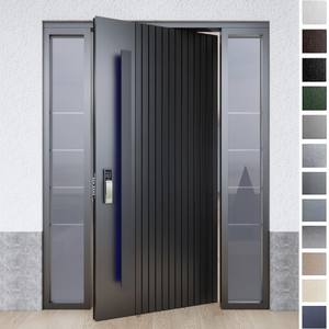 Porte d'entrée extérieure pivotante moderne BASEN avec panneau en verre, structure antivol en acier inoxydable pour villa - Product Image 2