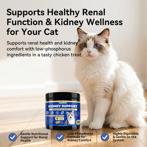 Complément alimentaire à mâcher pour chats : Soutien rénal et urinaire, formule faible en phosphore, saveur poulet - Product Image 3