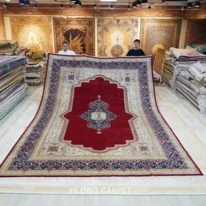 Yilong 10 'x 14' colorato di grandi dimensioni rosso fatto a mano di Design persiano tappeto turco in vendita - Product Image 1