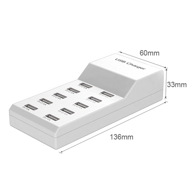 Factory Supply USB Multi-port Charger 10 Ports Mobile Phone Charging Pile Row Plug 50W Table Lamp Charging Station Fast Charging
