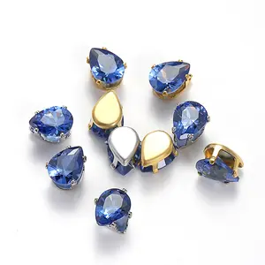 Wholesale 8mm Flat Drop Claw Stones with Copper Base Multiple Colors Drop Crystal Rhinestones Motif Style Glass Material
