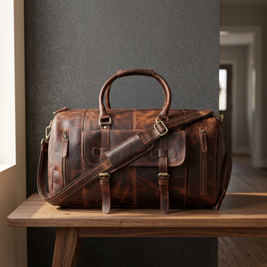 Sac de voyage en cuir véritable Crazy Horse de taille personnalisable Rub International - Sac de voyage léger et portable pour toutes les saisons - Product Image 1