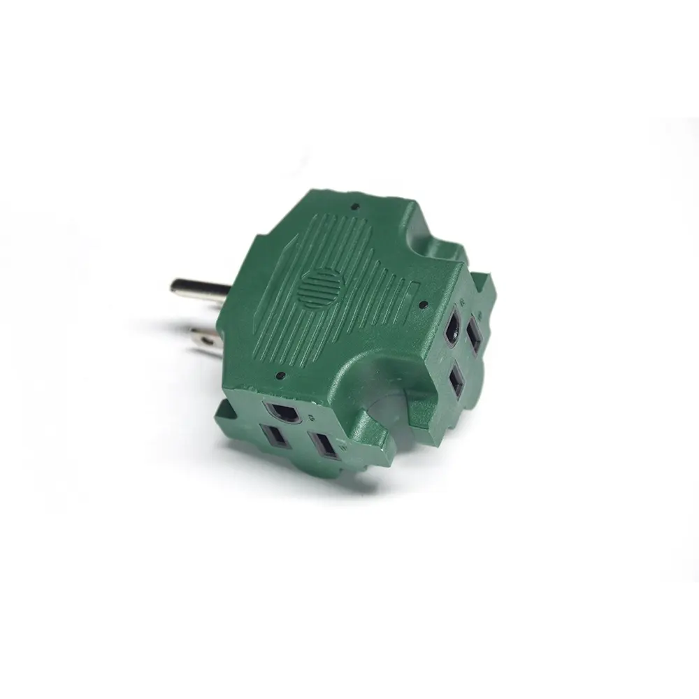 Conector de parede para uso pesado, adaptador triplo em forma de T com 3 saídas, cor verde, conector CN padrão industrial, uso padrão de energia