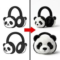 Cache-oreilles d'hiver personnalisés en peluche Panda, double face ours, bandeau en peluche noir et blanc, cache-oreilles chauds pour enfants, motif animal de dessin animé
