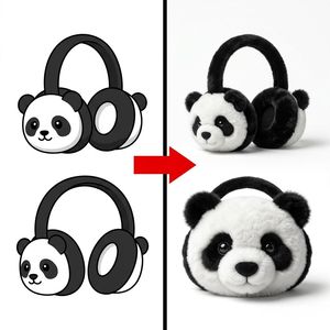 Paraorecchie Invernali Personalizzati in Peluche a Forma di <span class=keywords><strong>Panda</strong></span>, Doppia Faccia Orsetto, Morbidi, Bianco e Nero, Fascia per Capelli in Peluche, Caldi per Bambini, Protezione Orecchie Animale, Design Cartone Animato - Product Image 1