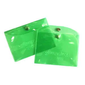 Custom Embossed Logo Clear Green PVC Envelope Bag With Snap Button pouch for Cosmetic