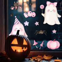 Autocollants d'Halloween pour enfants, petits paquets, écologiques, autocollants fantômes roses, adhésifs statiques pour fenêtre, amovibles, fournis par l'usine