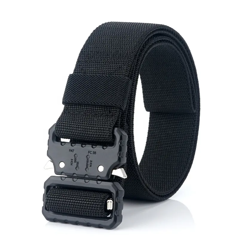 Ceinture tactique en nylon élastique pour hommes, avec boucle en alliage de zinc noir, tissu de haute qualité, vente en gros