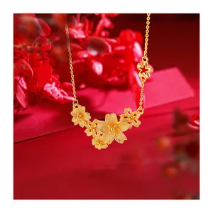 סט שרשרת פרחוניות בסגנון סיני סיטונאי מצופה זהב שרשרת קישורים אופנתי שרשרת פרחי חתונה