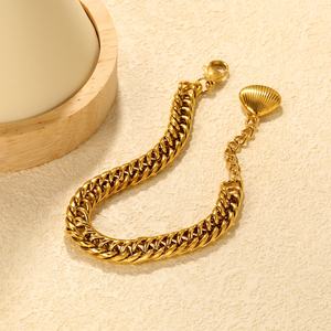 Stainless Steel Chunky <b>Chain</b> Shell Starfish Cuban Link Bracelet Geometricl Non Tarnish Beach Jewelry Trendy Summer Bracelet - Product Image 4