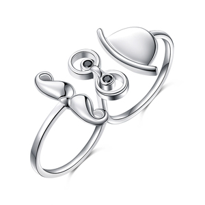 Anillo de Dos Dedos de Plata de Ley 925 con Diseño Divertido de Sombrero, Gafas y <span class=keywords><strong>Bigote</strong></span> para <span class=keywords><strong>Mujer</strong></span> - Product Image 1