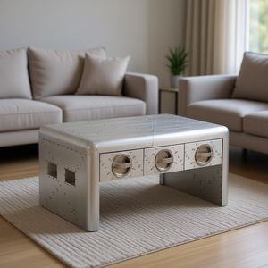 Mesa de Centro de Aluminio Plateado, Tamaño Mediano, con Almacenamiento, Diseño Industrial, Muebles para Sala de Estar - Product Image 2