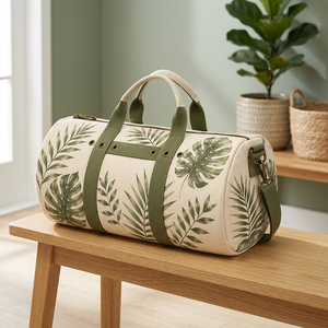 Bolsa de Viaje Personalizada de Algodón con Estampado de Hojas Tropicales y Correa de Hombro Ajustable - Product Image 2