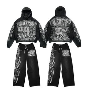 Premium Manufacturer Luxury French Terry 100% Cotton Vintage All Over Print Custom <strong>Hoodie</strong> <strong>and</strong> Sweatpants Set - Product Image 1