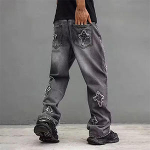 Individuell Bestickte Patch-Logo Distressed <span class=keywords><strong>Jeans</strong></span> Baggy Schwarze Pantalones <span class=keywords><strong>Jeans</strong></span> Hombre Hochelastische Atmungsaktive <span class=keywords><strong>Jeans</strong></span> für Herren - Product Image 2