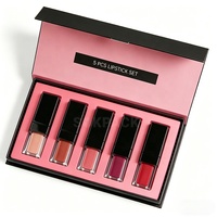 Ensemble de 5 rouges à lèvres liquides personnalisés, boîte cadeau rigide avec fermeture magnétique, étiquette privée, kit de maquillage gloss à lèvres mat