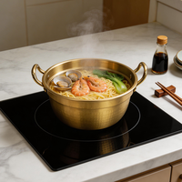 Bol à nouilles coréennes jetables en acier inoxydable à double anse pour cuisson instantanée de nouilles Lamian au bouillon de fruits de mer