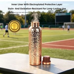 Botella de Agua Deportiva de Acero Inoxidable con Recubrimiento de Cobre Ayurvédico de 34 oz, Tapa Hermética, Libre de BPA, Aislamiento Térmico de 6-12 Horas, Diseño Martillado - Product Image 2