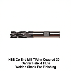 Fresa de extremo HSS-Co con recubrimiento de TiAlN, helicoidal de 30 grados, 4 filos, vástago Weldon para acabado - Product Image 2