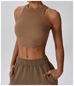 เสื้อครอปท็อปสปอร์ตผ้าถักเนื้อสแปนเด็กซ์ระบายอากาศได้ดีสำหรับผู้หญิงใส่ออกกำลังกายฟิตเนสในยิม - Product Image 3